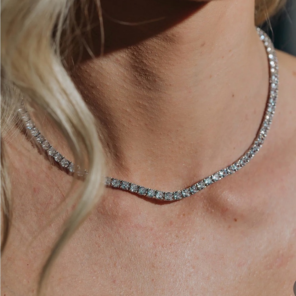 925 Sterling Silver, Moissanite GRA Certified Diamond tennis necklace. 16 “